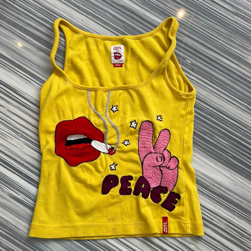 Vintage Miss Sixty Embroidered Yellow Tank Top